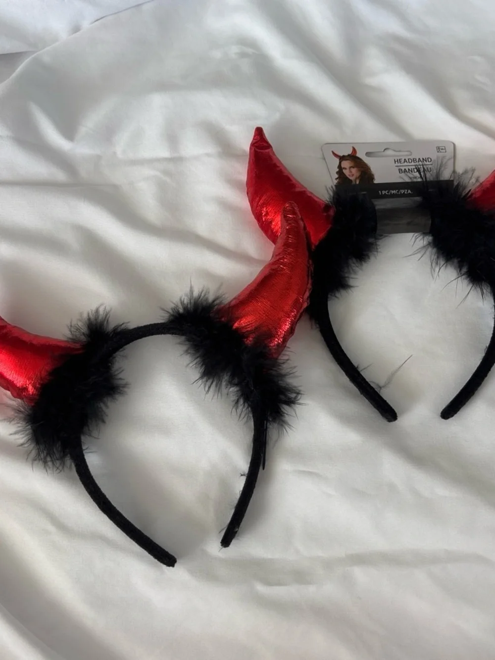 Red Devil Horn Headband for Kids with Black Feather Trim